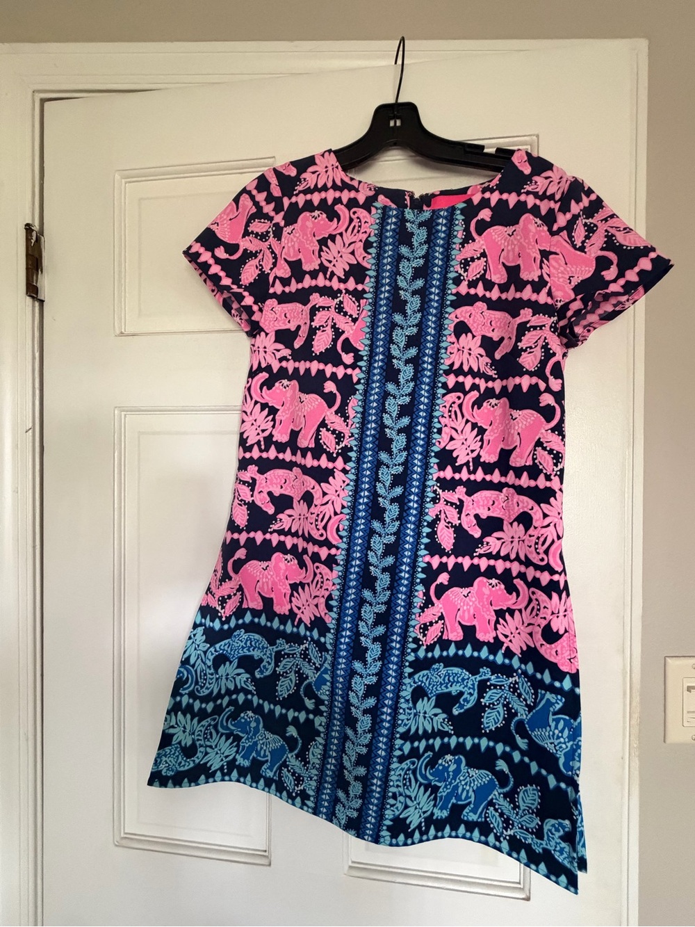 Lilly Pulitzer Blanca Stretch Pink & Navy Elephant Print Midi Romper